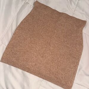 Skies Are Blue Ribbed Knit Mini Skirt in Camel Brown